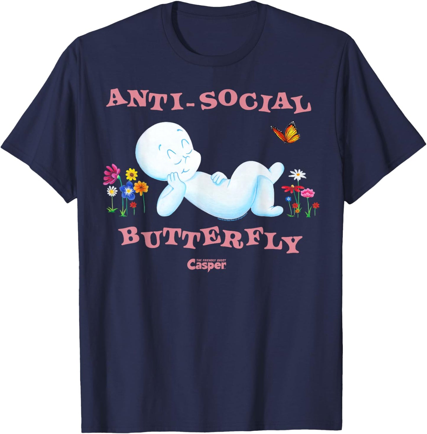 Casper the Friendly Ghost Anti-Social Butterfly T-Shirt - T-Shirt | Navy