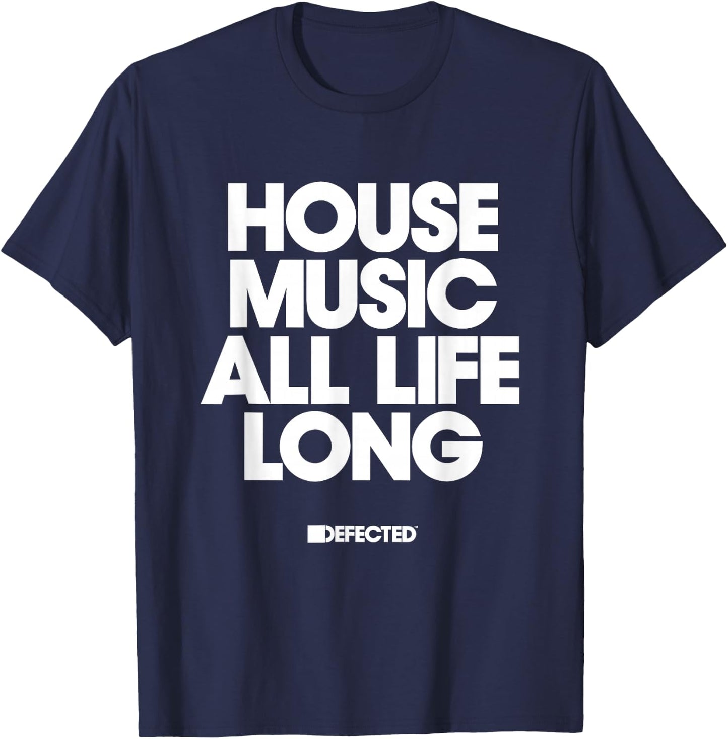 Defected House Music All Life Long White Text T-Shirt - T-Shirt | Navy