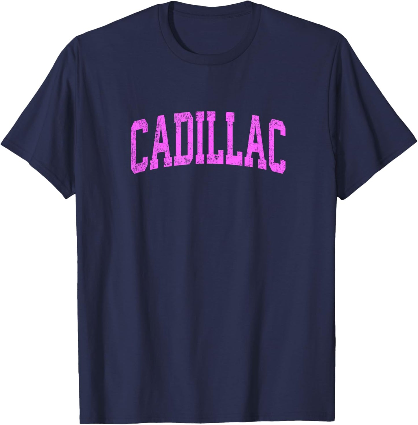 Cadillac Michigan MI Vintage Athletic Sports Pink Design T-Shirt - T-Shirt | Navy