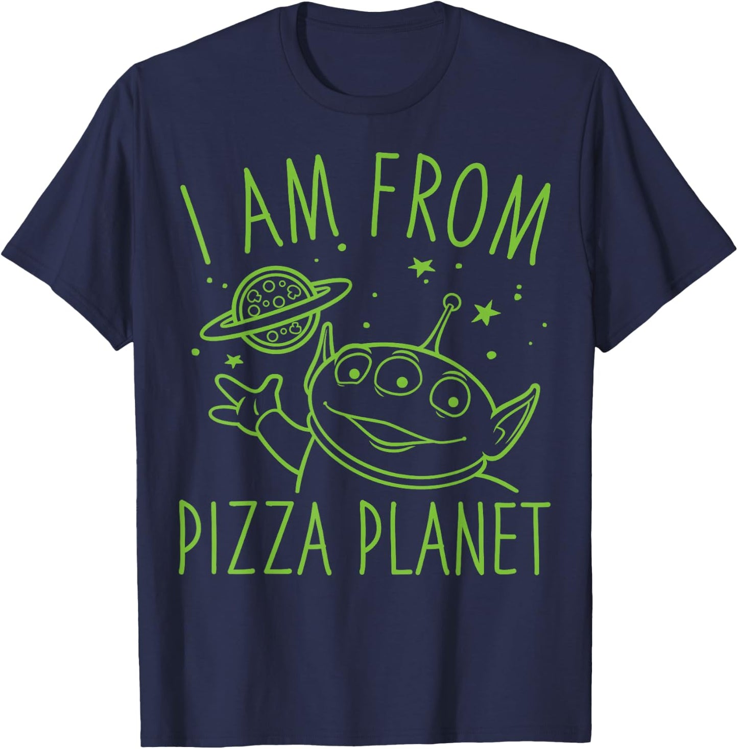 Disney Pixar Toy Story Neon Green Alien Pizza Planet Logo T-Shirt - T-Shirt | Navy