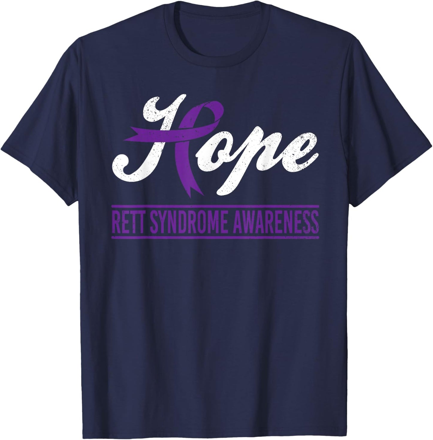 Hope Purple Ribbon Rett Syndrome Awareness Support Month T-Shirt - T-Shirt | Navy