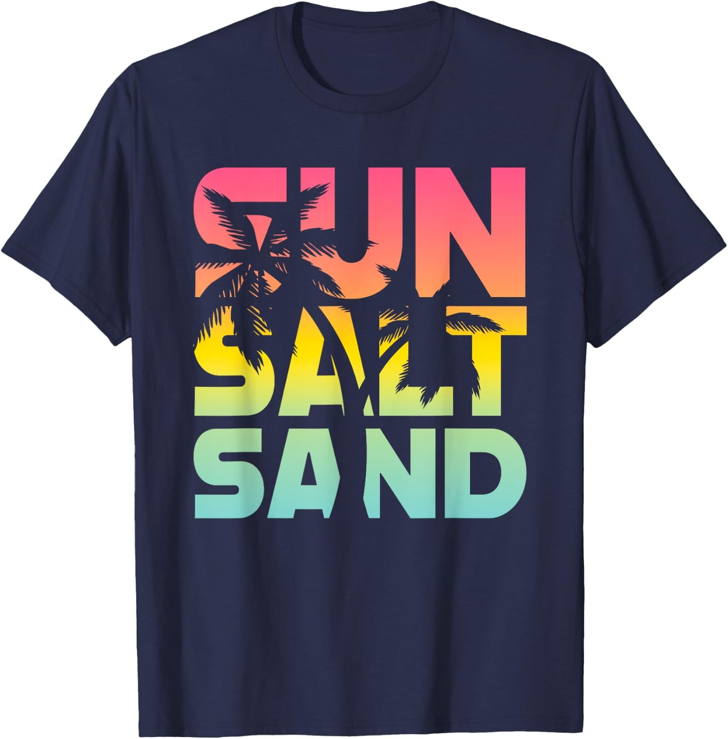 Sun Salt Sand Sommer Retro Bunt Fröhlich Urlaub Palm Tree , black T-Shirt - T-Shirt | Navy