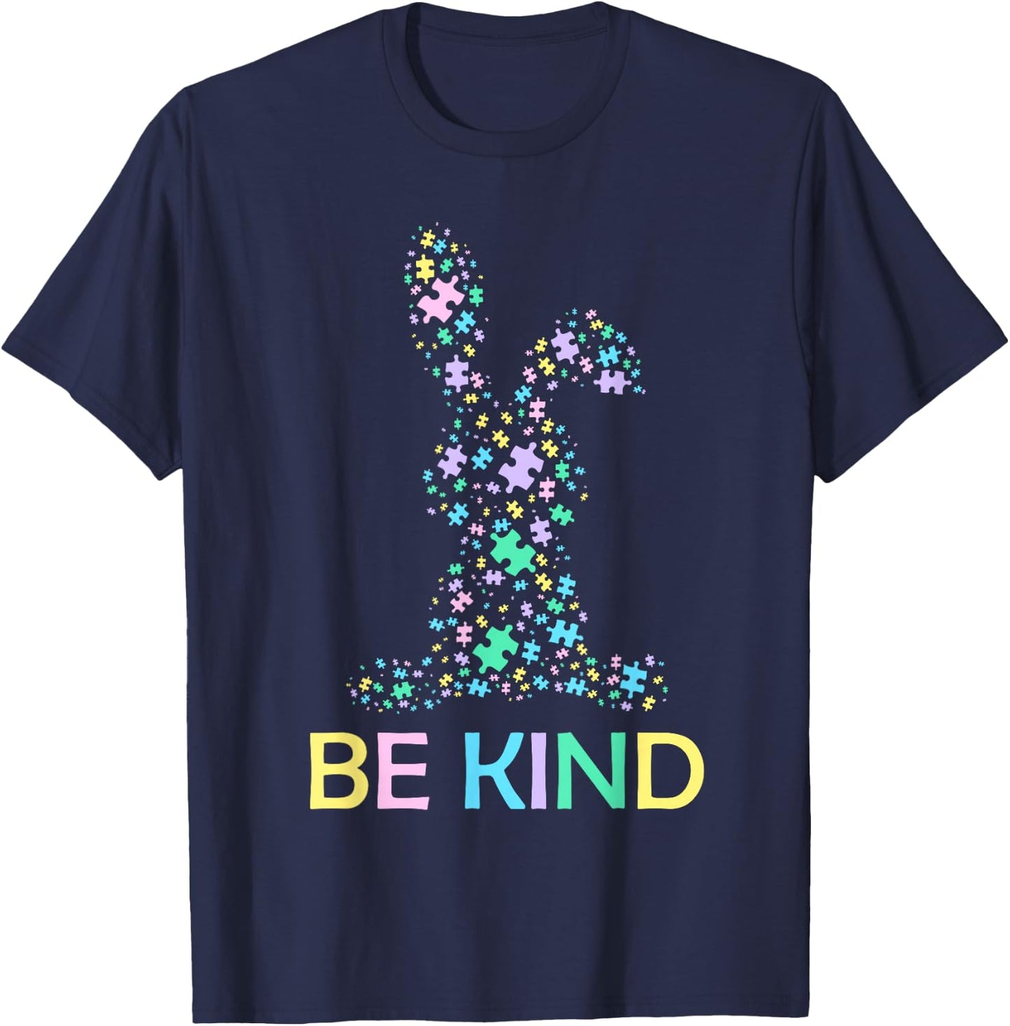 Be Kind Easter Rabbit Autism Awareness Puzzle Piece Bunny T-Shirt - T-Shirt | Navy