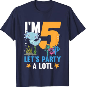 Kids I'm 5 Bday Axolotl Party Cute 5th Birthday Kids Axolotl T-Shirt - T-Shirt | Navy
