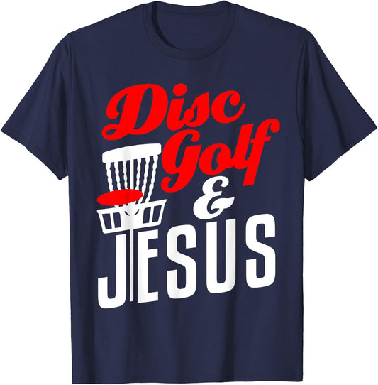 Disc Golf Jesus Christian Funny Golfing Golfer T-Shirt - T-Shirt | Navy