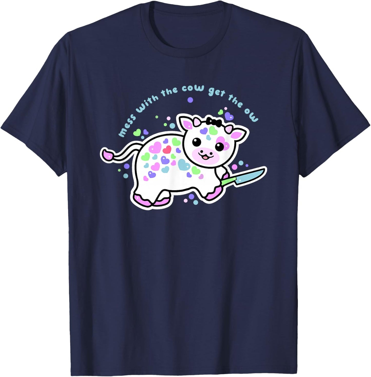 Mess With The Cow Get The Ow Cartoon Cow T-Shirt - T-Shirt | Navy