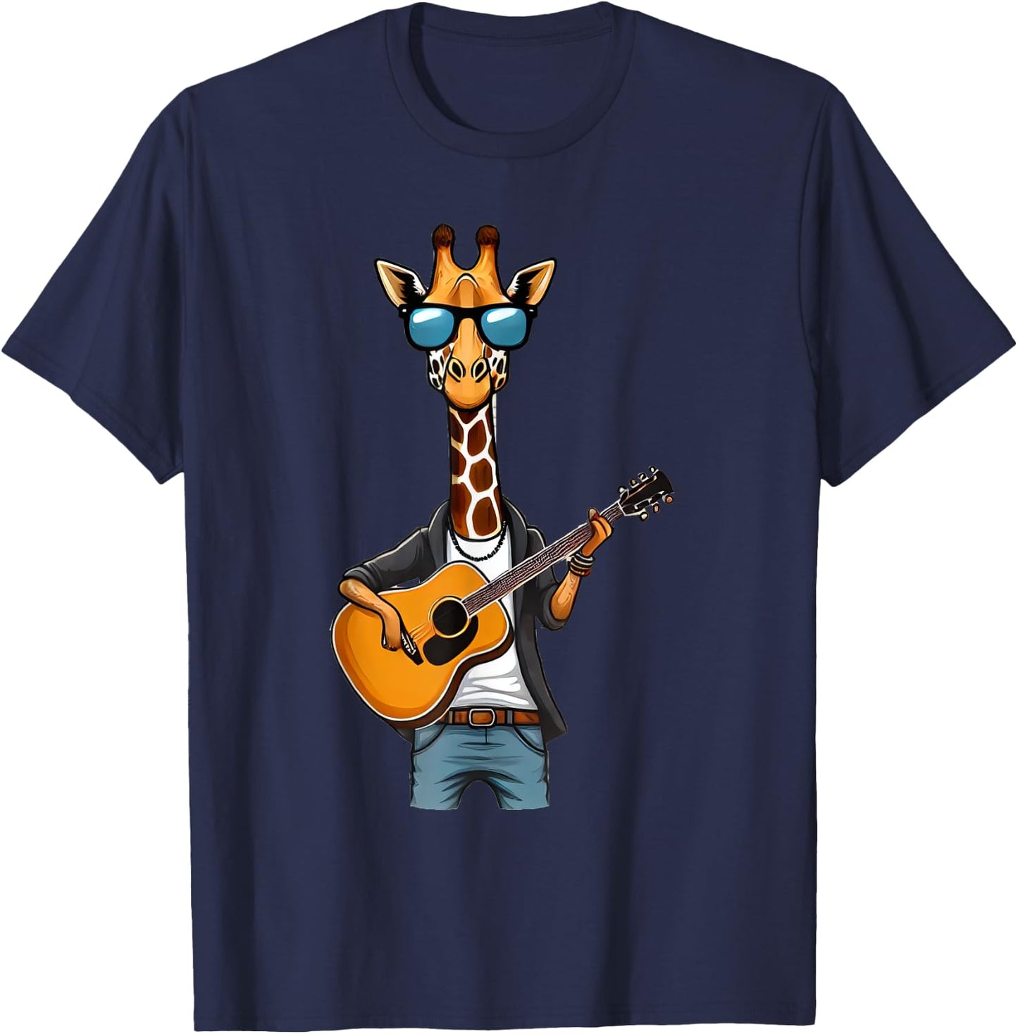 Cute Giraffe Playing Guitar Giraffes Musician Music T-Shirt - T-Shirt | Navy