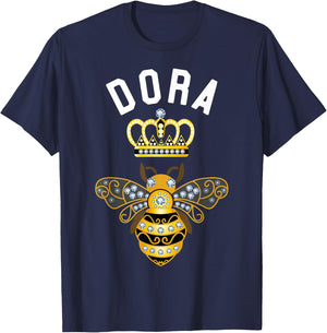 Dora Name Dora Birthday Gifts Queen Crown Bee Dora T-Shirt - T-Shirt | Navy