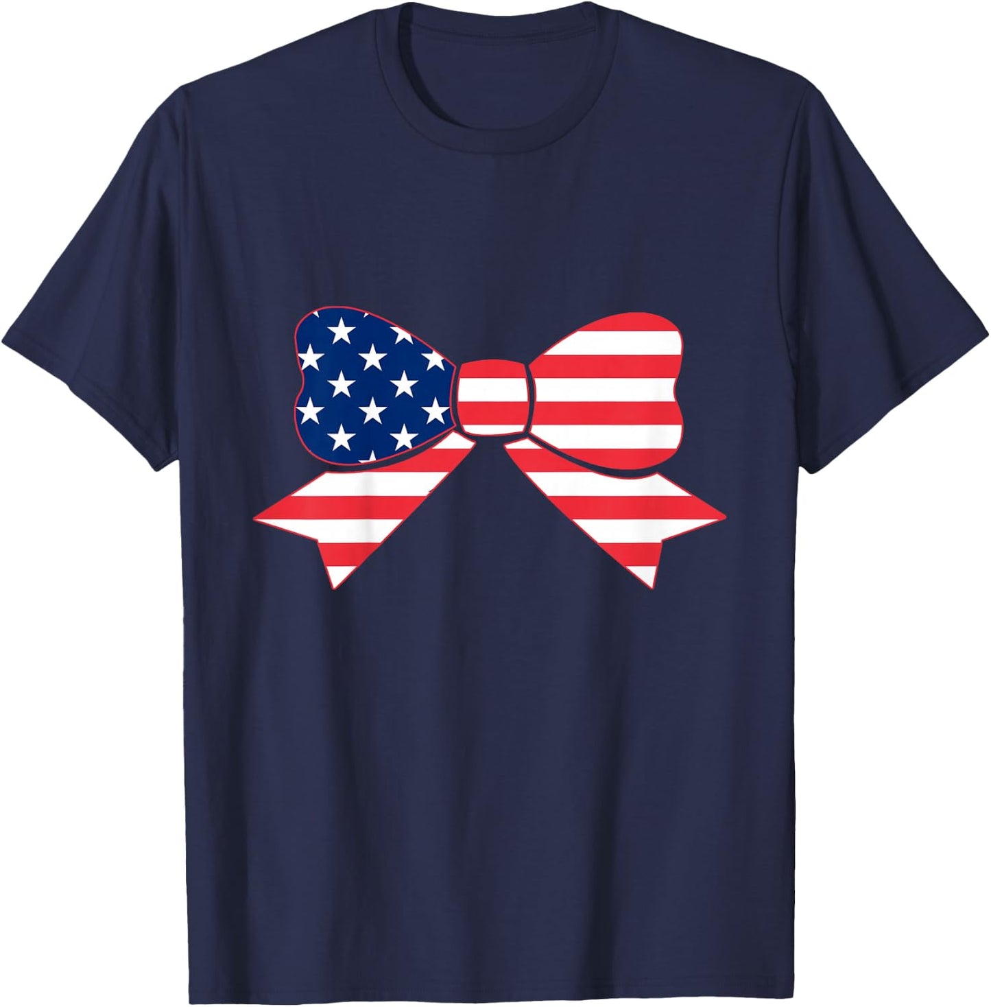 Flag Bow Girls 4th of July Toddler Stars and Stripes Baby T-Shirt - T-Shirt | Navy
