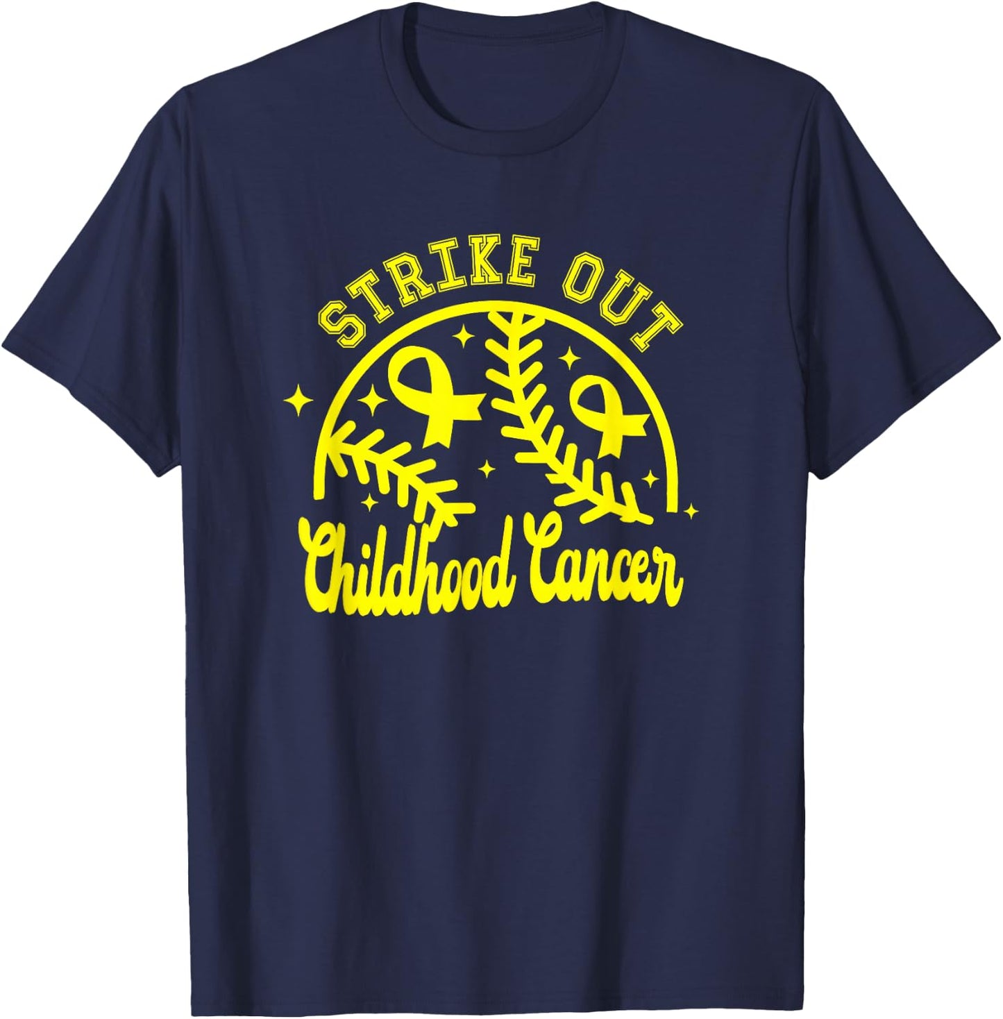 Childhood Cancer Warrior Strike Out Cancer Baseball Gameday T-Shirt - T-Shirt | Navy