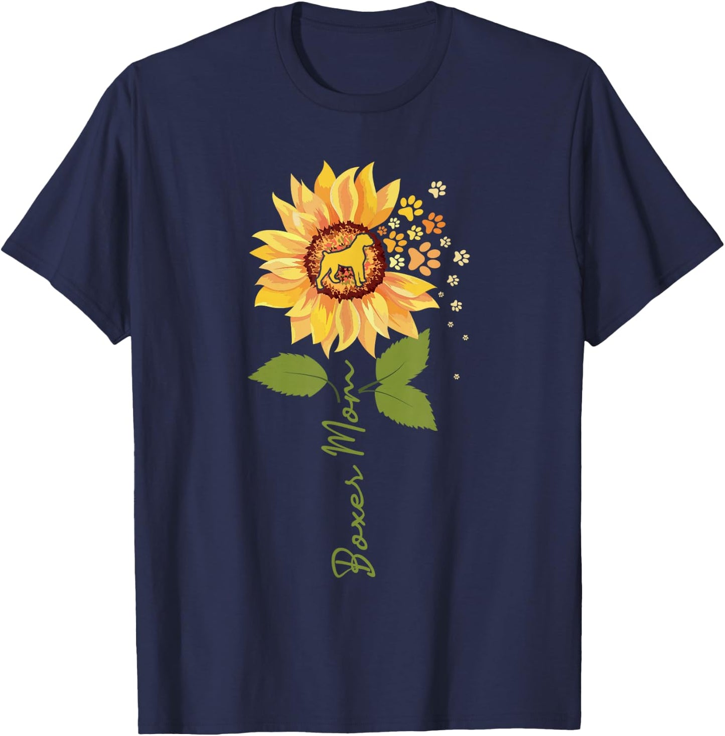 Boxer Mom - Sunflower Dog Owner Animal Breeder Puppy Lover T-Shirt - T-Shirt | Navy