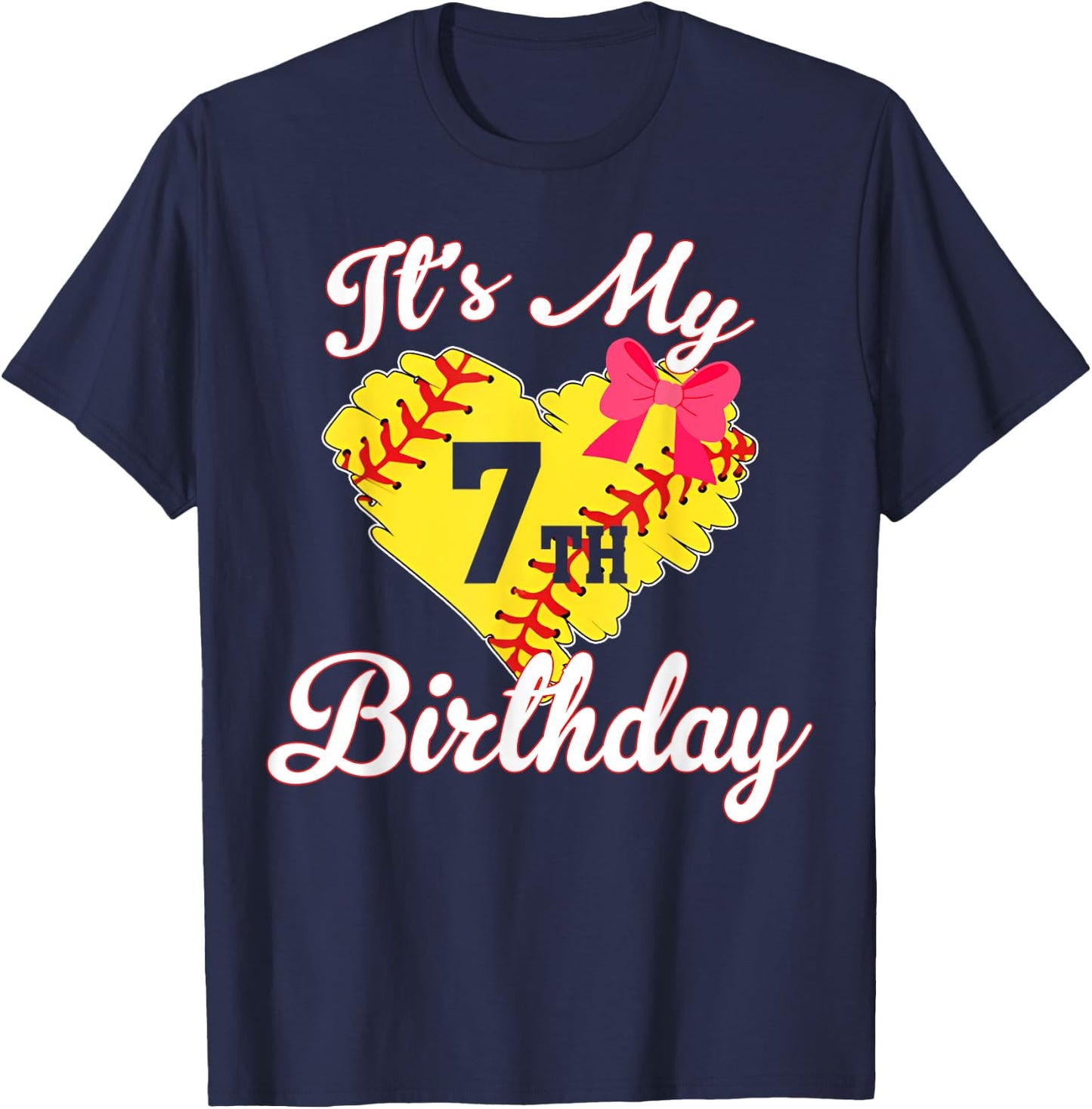 It's My 7th Birthday Softball Girl 7 Years Old T-Shirt - T-Shirt | Navy