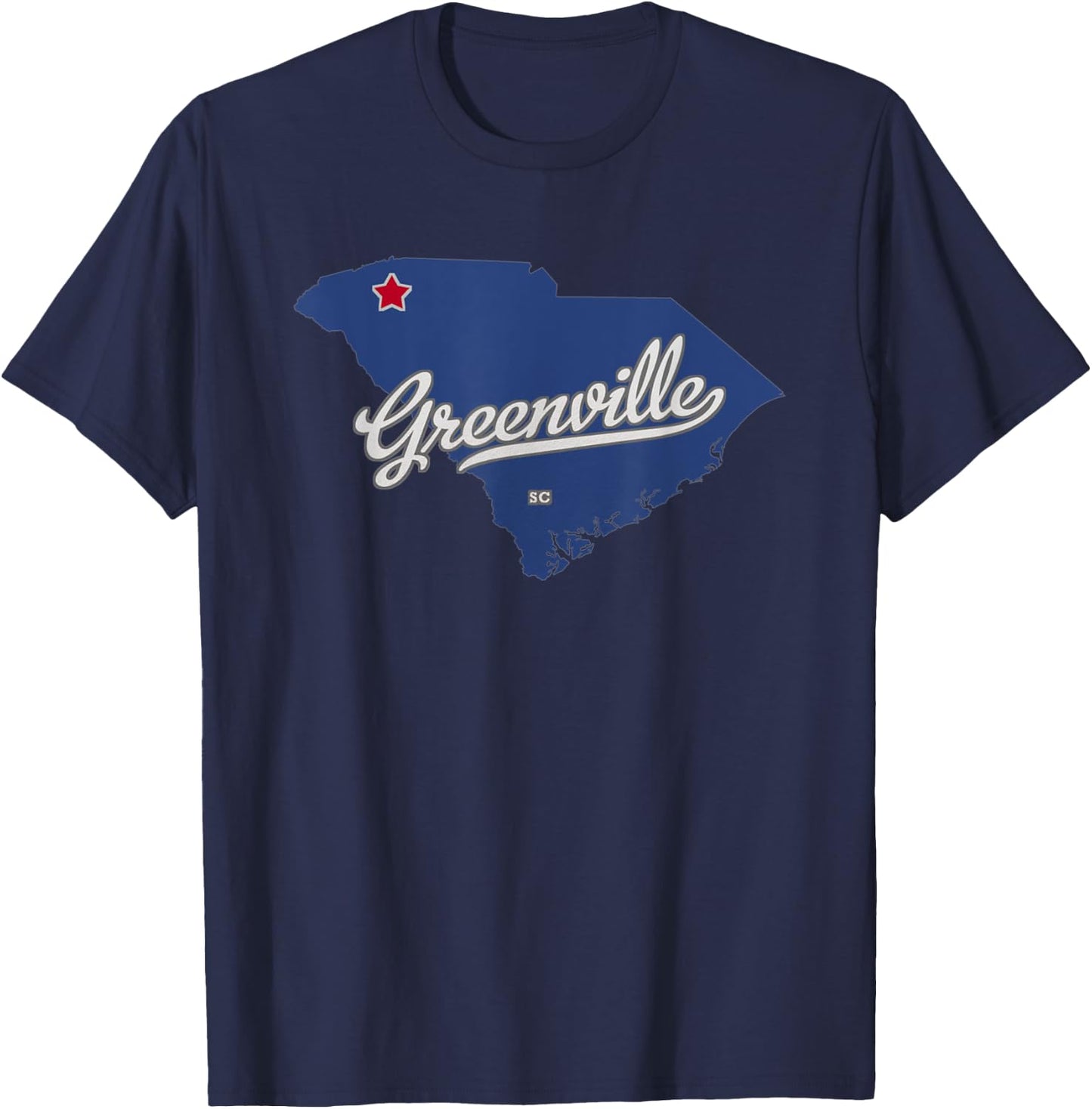 Greenville South Carolina SC Map T-Shirt - T-Shirt | Navy