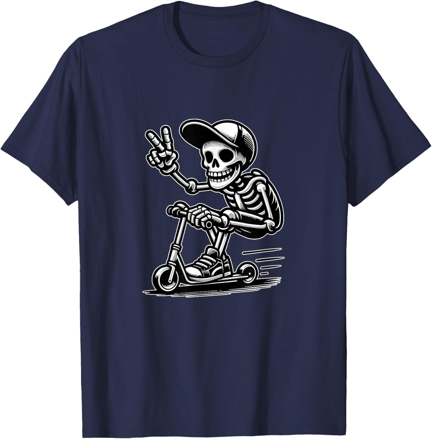 Funny Peace Skeleton Scooter Rider Scooter Stunt Boy T-Shirt - T-Shirt | Navy