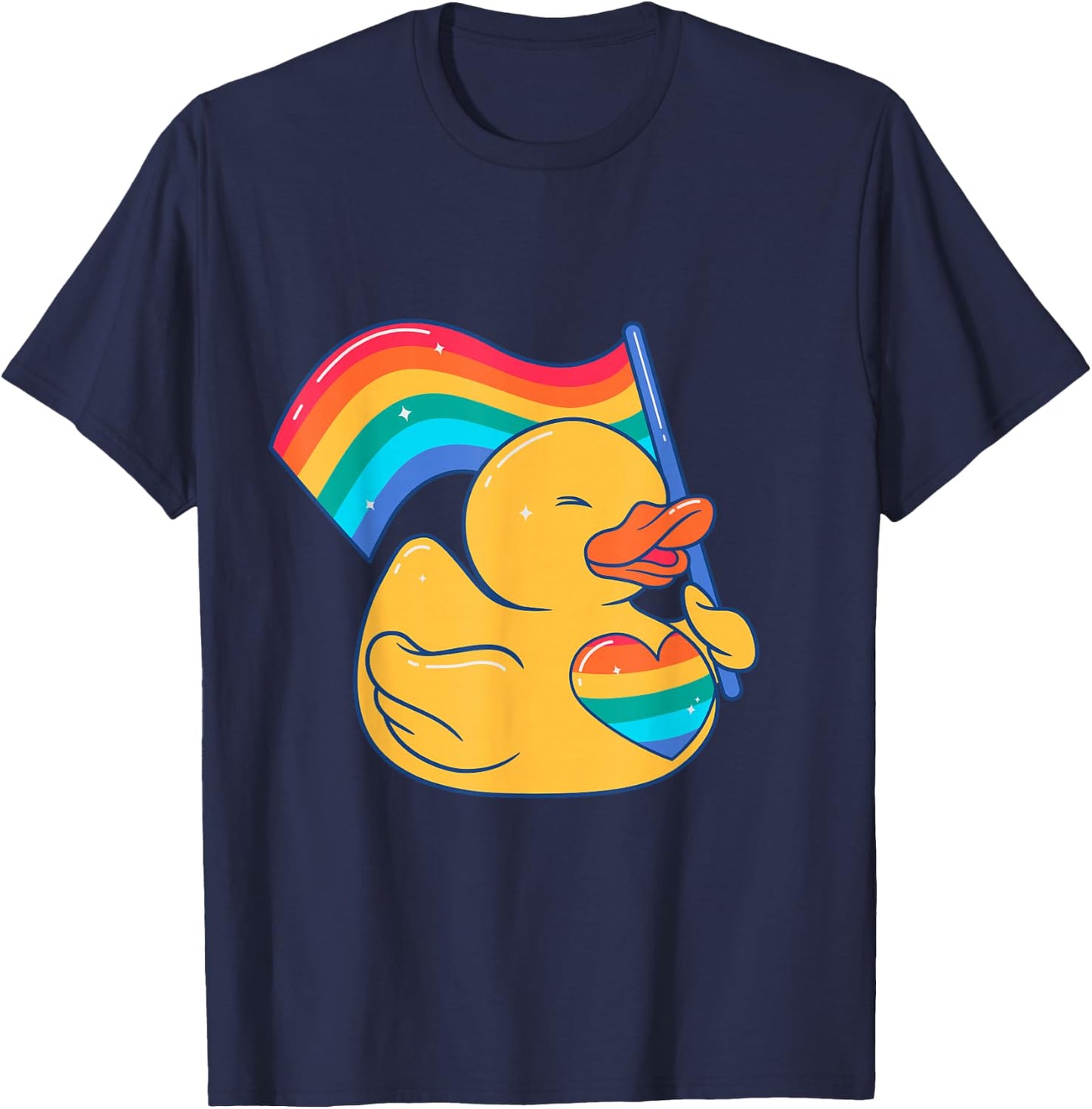 Rainbow Flag Rubber with Heart Style LGBT Gay Pride , Black, S T-Shirt - T-Shirt | Navy