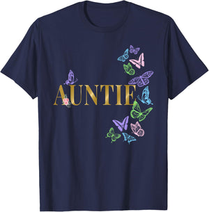 Auntie of The Birthday Girl Butterfly Party Matching Family T-Shirt - T-Shirt | Navy