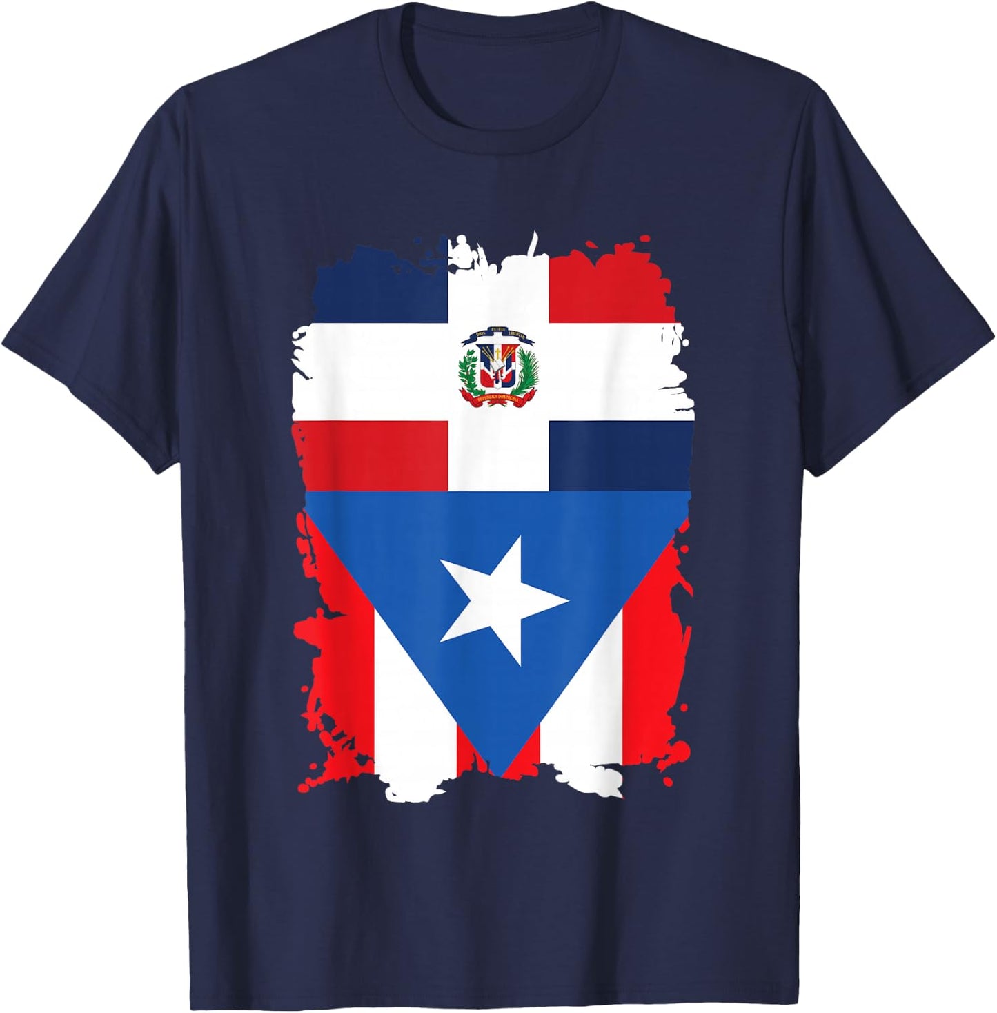 Dominican & Puerto Rican Flag Heritage Design T-Shirt - T-Shirt | Navy