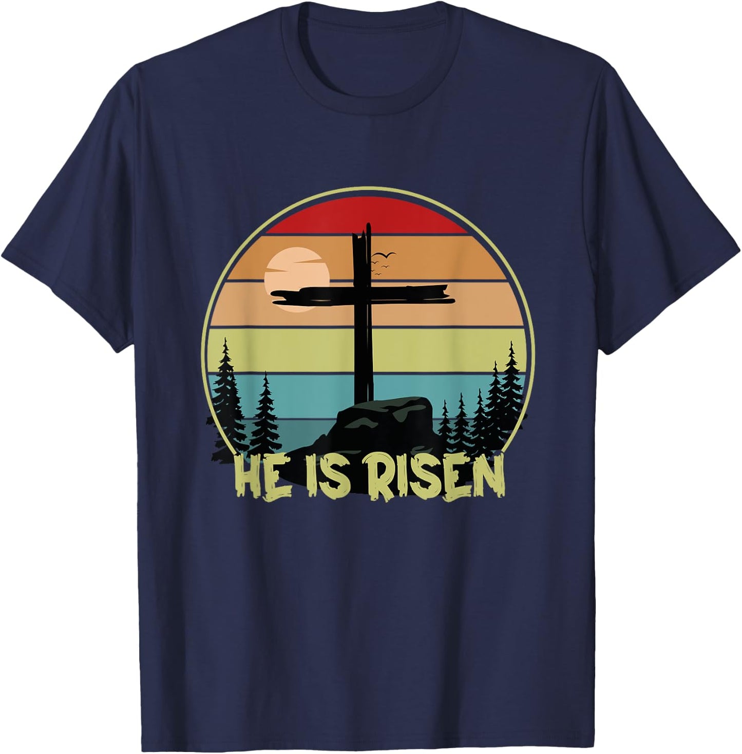He is Risen Retro Vintage Happy Easter T-Shirt - T-Shirt | Navy