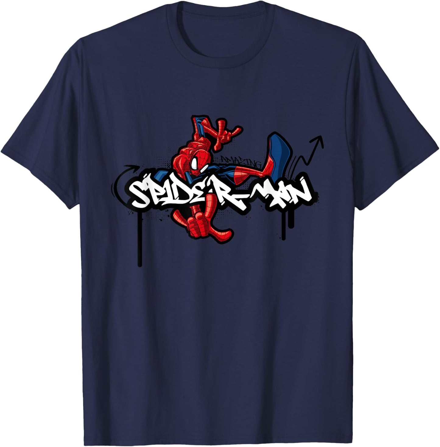 Marvel Super Heroes Amazing Spider-Man Graffiti Tag Style T-Shirt - T-Shirt | Navy