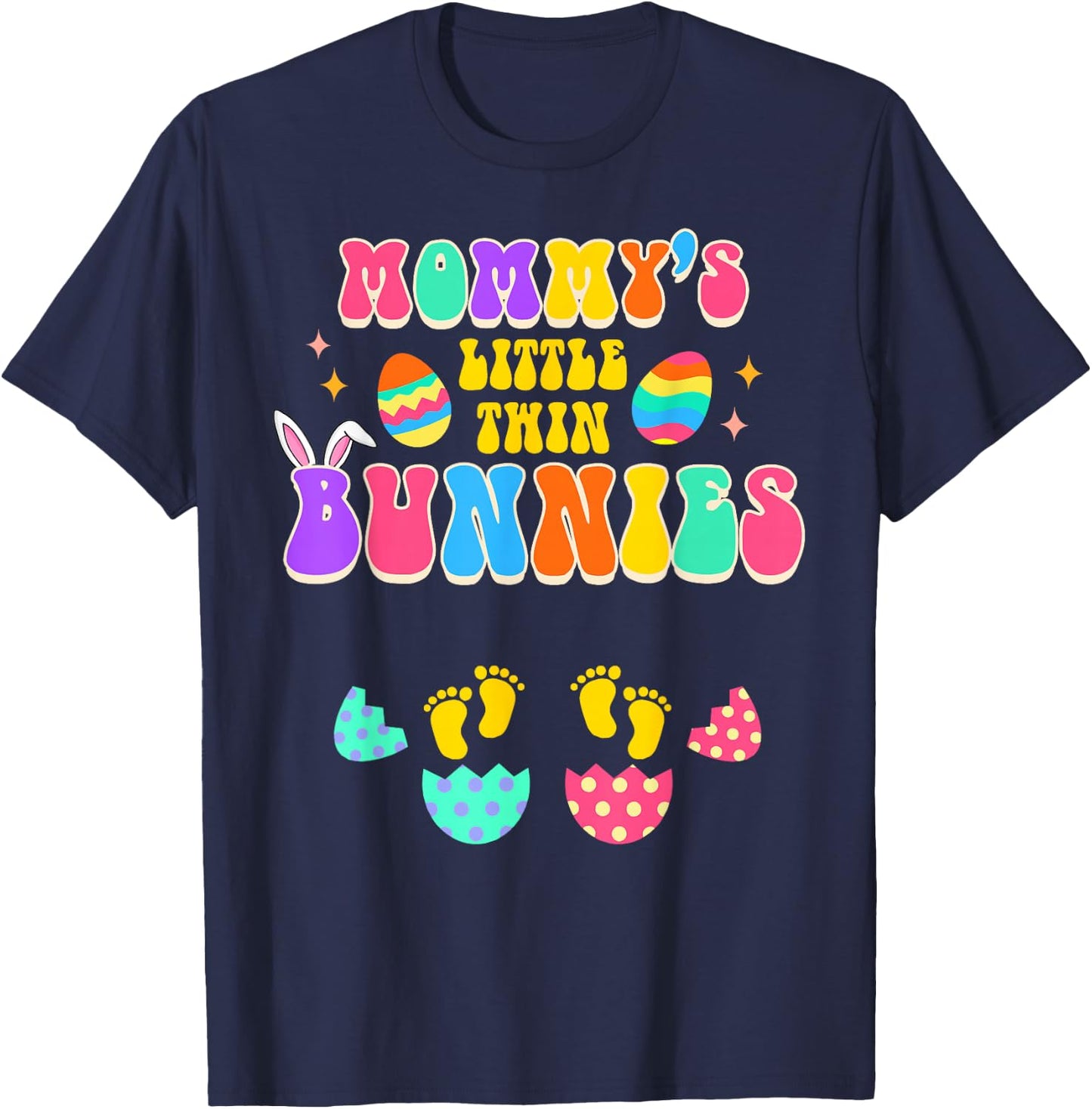 Easter Twin Mom Pregnancy Mommy's Little Twin Bunnies T-Shirt - T-Shirt | Navy