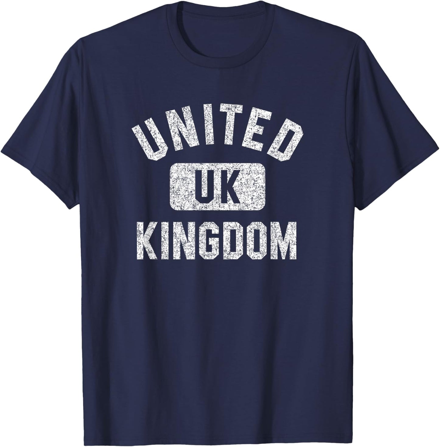 United Kingdom Gym Style Distressed White Print T-Shirt - T-Shirt | Navy