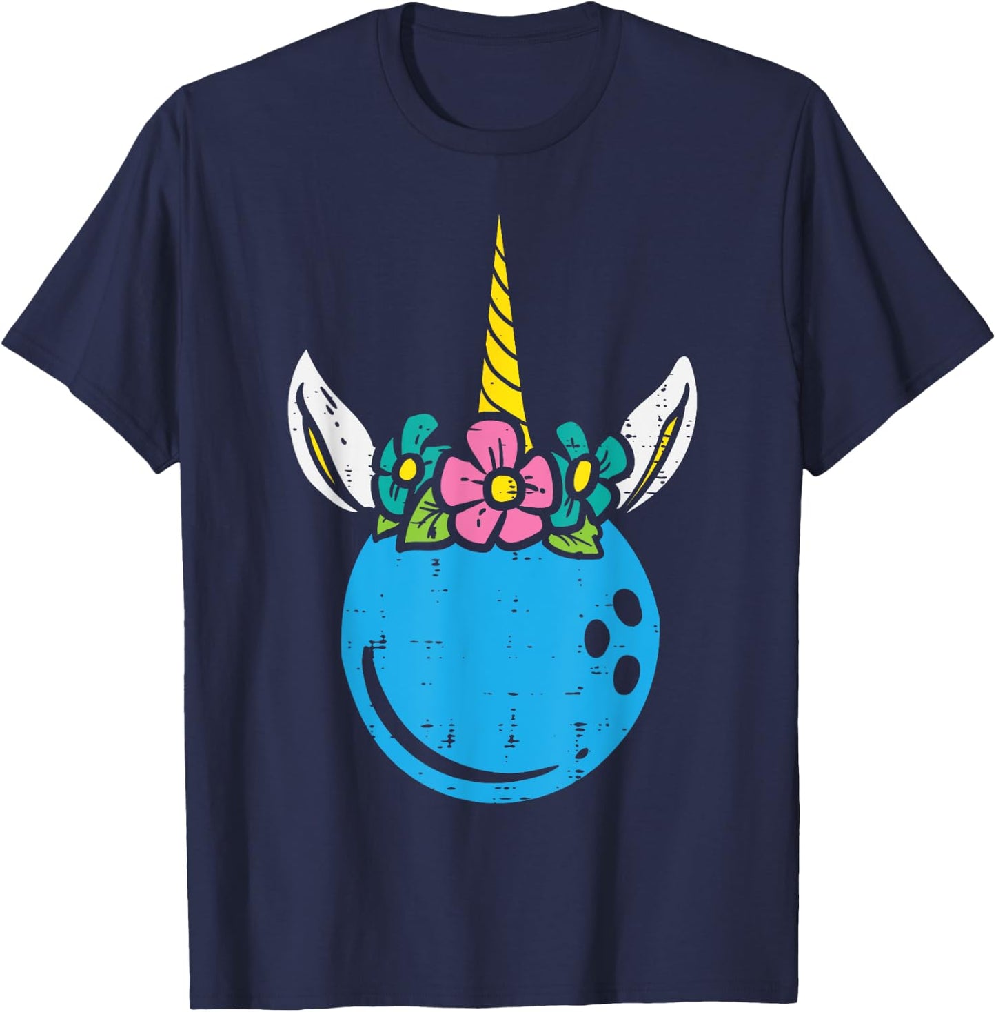 Bowling Ball Unicorn Head Cute Bowler Girls Kids Toddler T-Shirt - T-Shirt | Navy