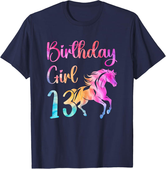 13th Birthday Horse 13 Year Old Girl Birthday Horse Lovers T-Shirt - T-Shirt | Navy