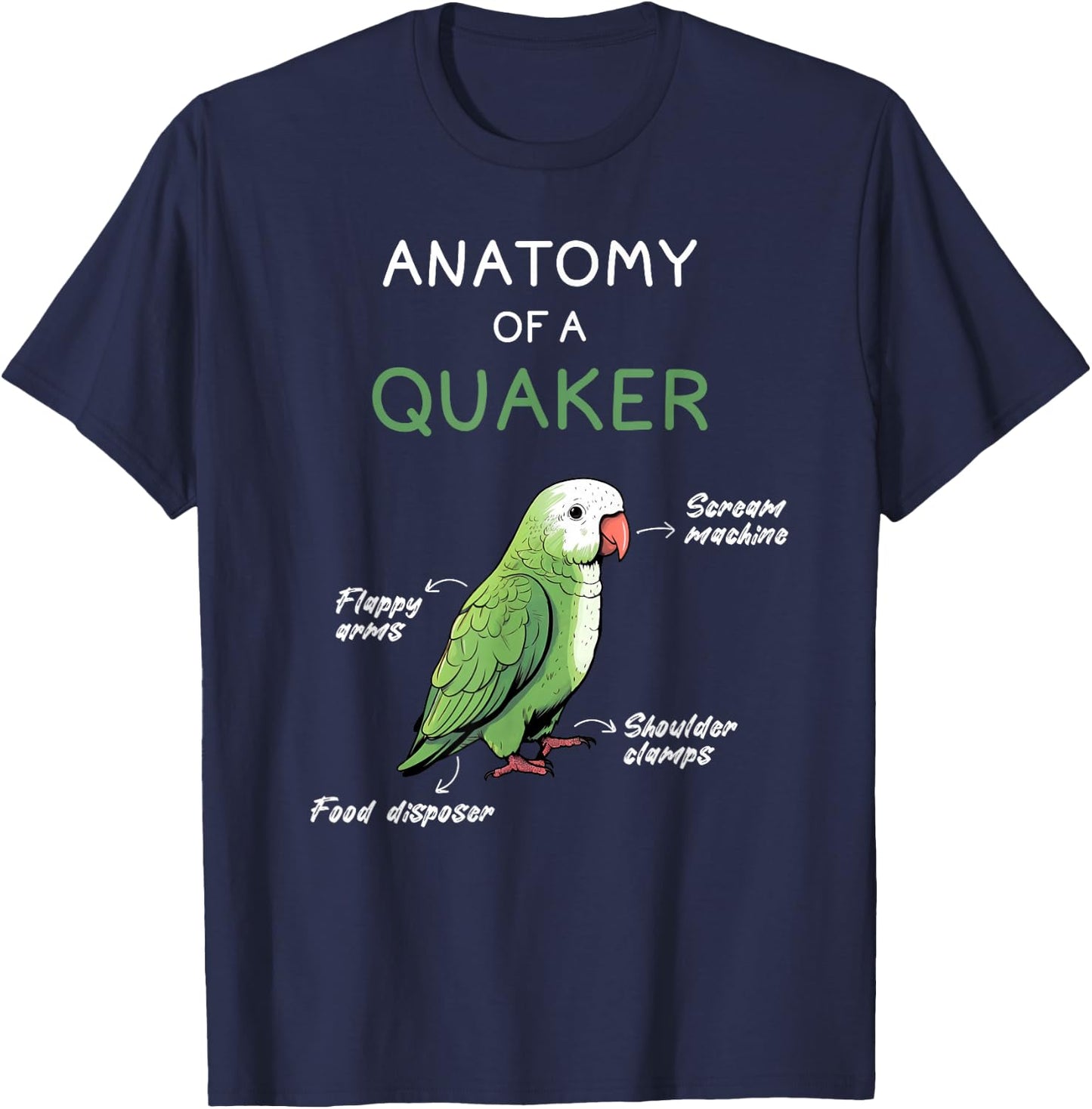 Quaker Shirt Funny Anatomy of a Quaker Parrot Monk Parrot T-Shirt - T-Shirt | Navy