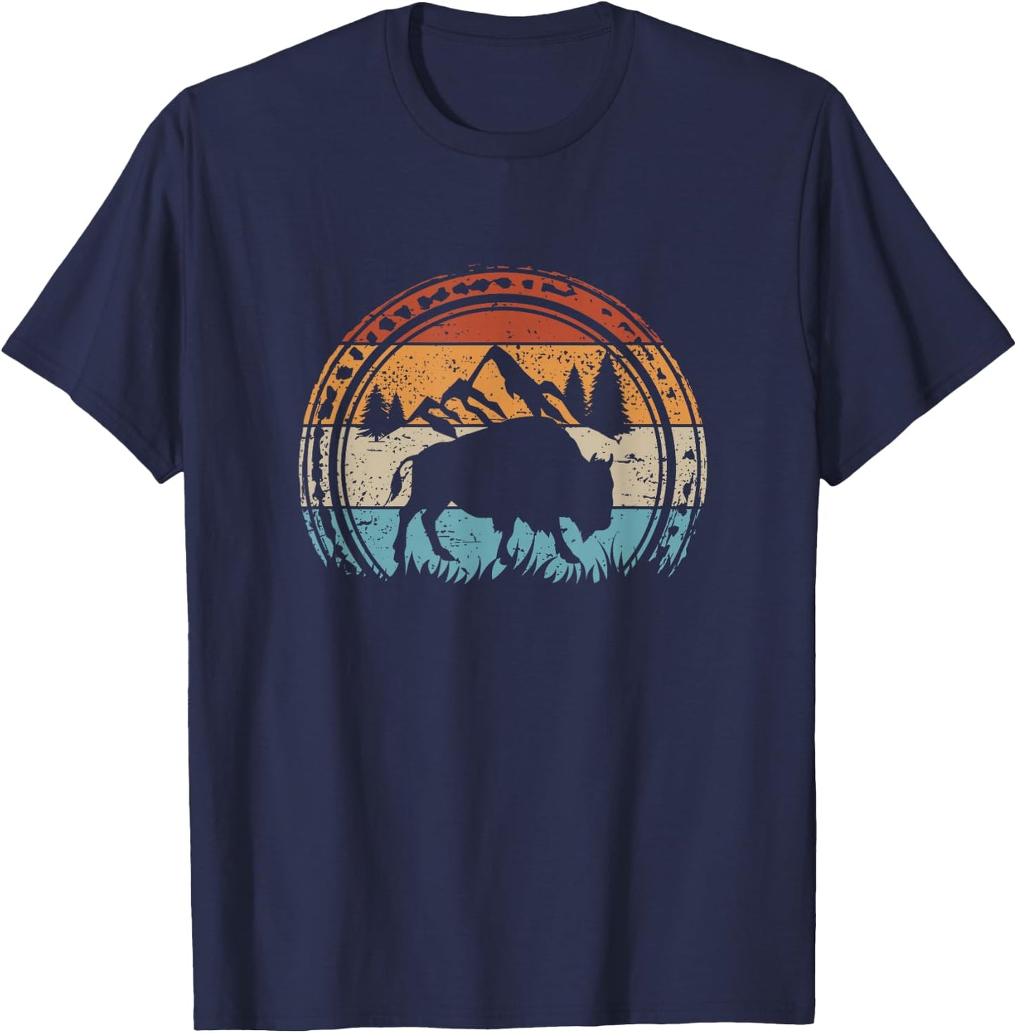 Retro Bison National Park Wildlife Vintage American Buffalo T-Shirt - T-Shirt | Navy