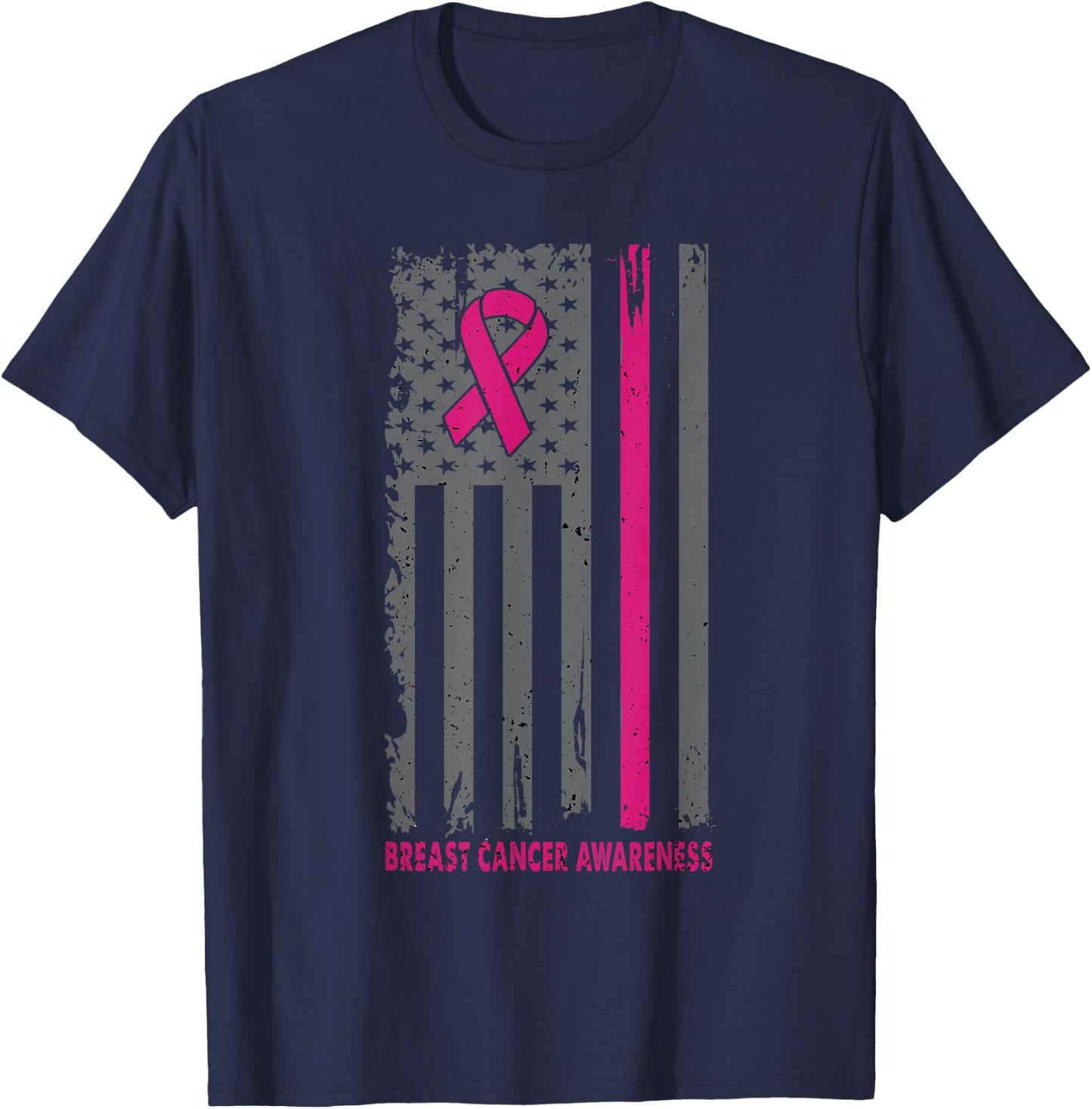 Breast Cancer Shirts American Flag Breast Cancer Awareness T-Shirt - T-Shirt | Navy