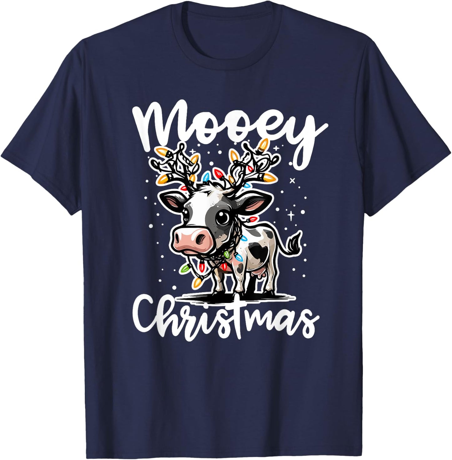 Mooey Christmas Heifer Cow Reindeer Christmas Lights T-Shirt - T-Shirt | Navy