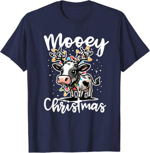 Mooey Christmas Heifer Cow Reindeer Christmas Lights T-Shirt - T-Shirt | Navy