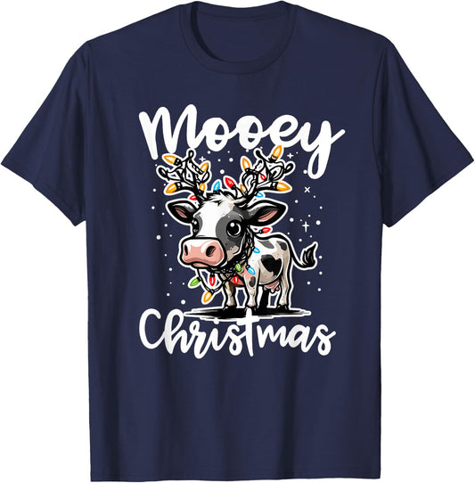 Mooey Christmas Heifer Cow Reindeer Christmas Lights T-Shirt - T-Shirt | Navy