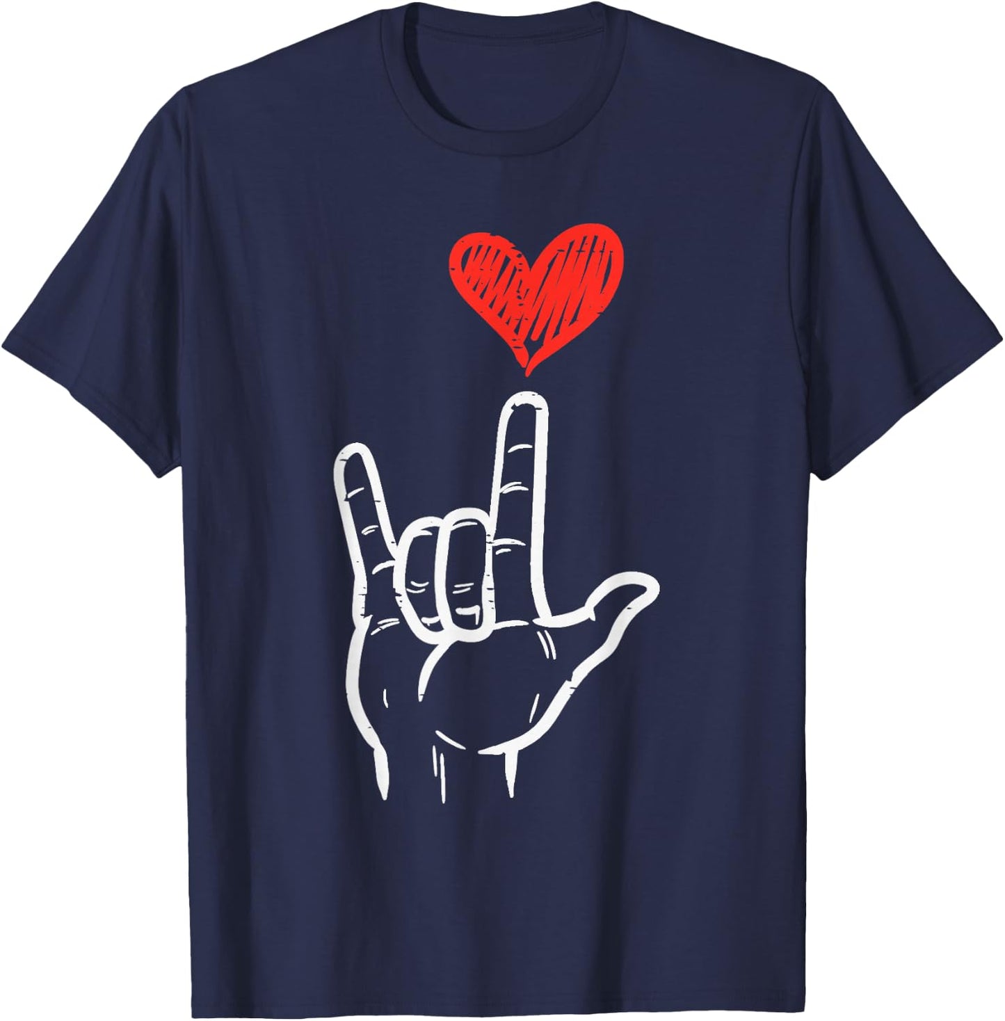Valentines Day I Love You Hand Sign ASL Heart Women Kids Men T-Shirt - T-Shirt | Navy