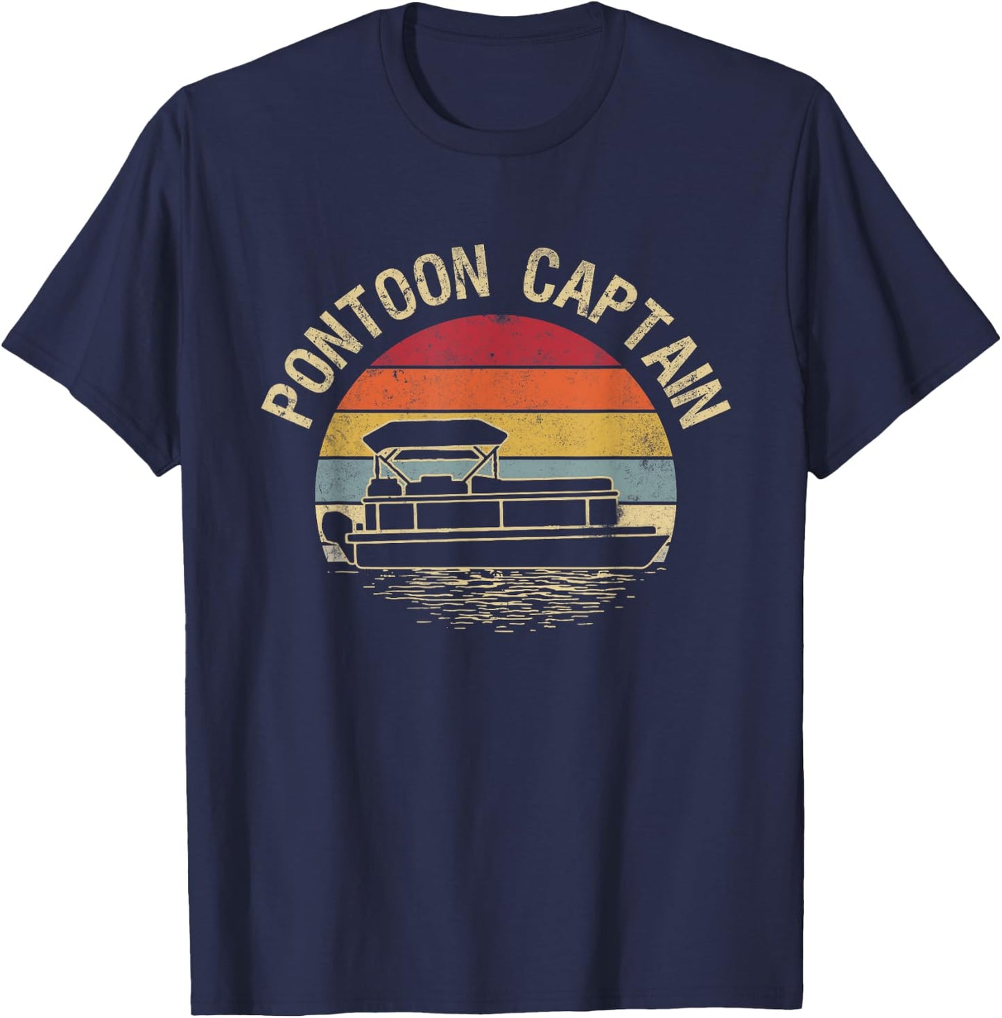 Vintage Pontoon Captain Sunset Funny Pontoon Boat Owner T-Shirt - T-Shirt | Navy