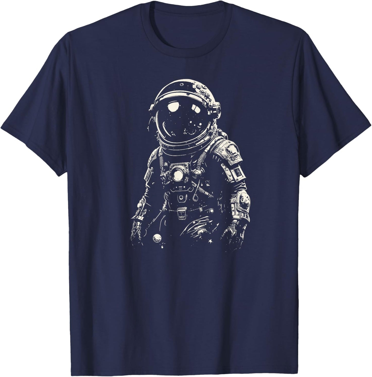 Vintage Black & White Astronaut - Retro Aesthetics Space T-Shirt - T-Shirt | Navy