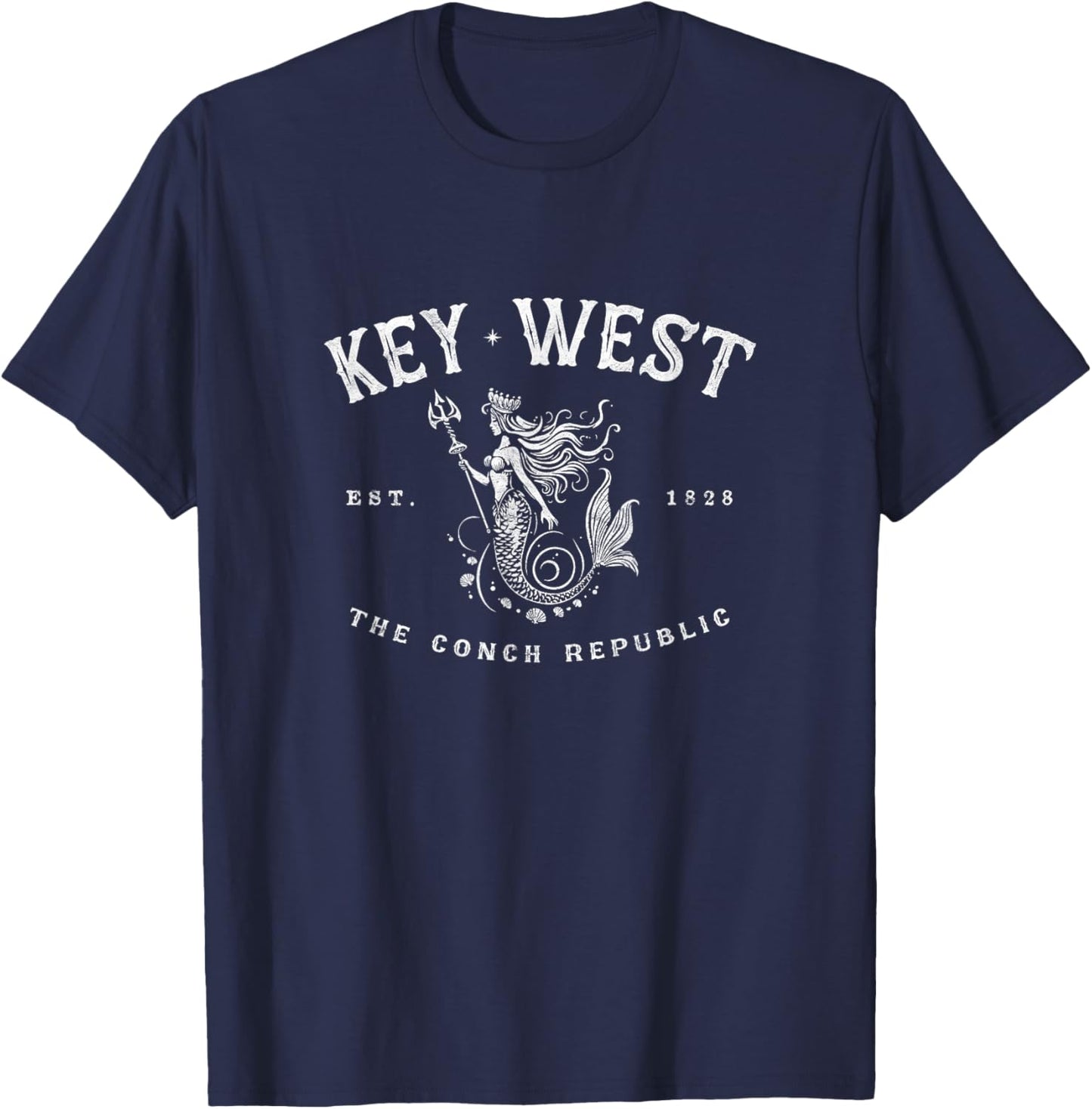 Key West Mermaid Conch Republic Vintage Scuba Fishing T-Shirt - T-Shirt | Navy