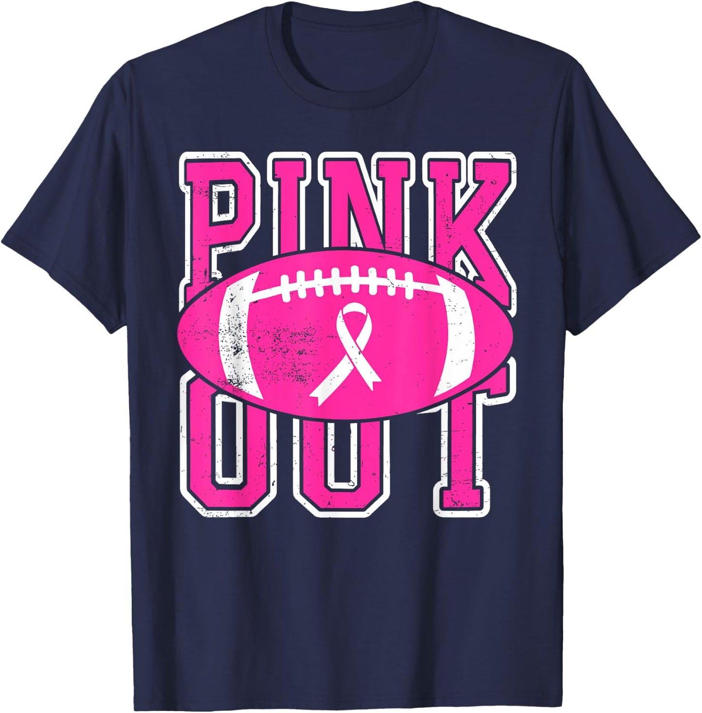 Pink Out American Football Tackle Breast Cancer Awareness T-Shirt - T-Shirt | Navy