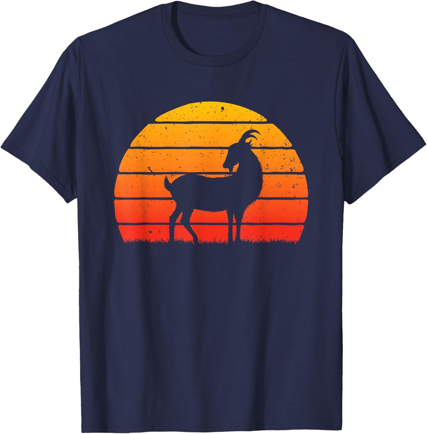 Retro Sunset Goat - Farm Animal Lover Farming Farm Rancher T-Shirt - T-Shirt | Navy