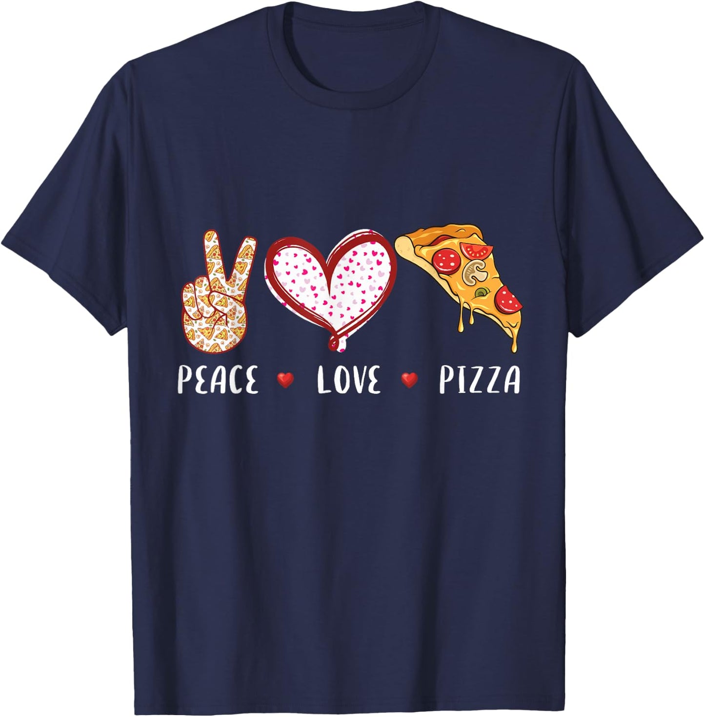 Peace Love Pizza Lovers Gifts Women Kids Boys Girls T-Shirt - T-Shirt | Navy