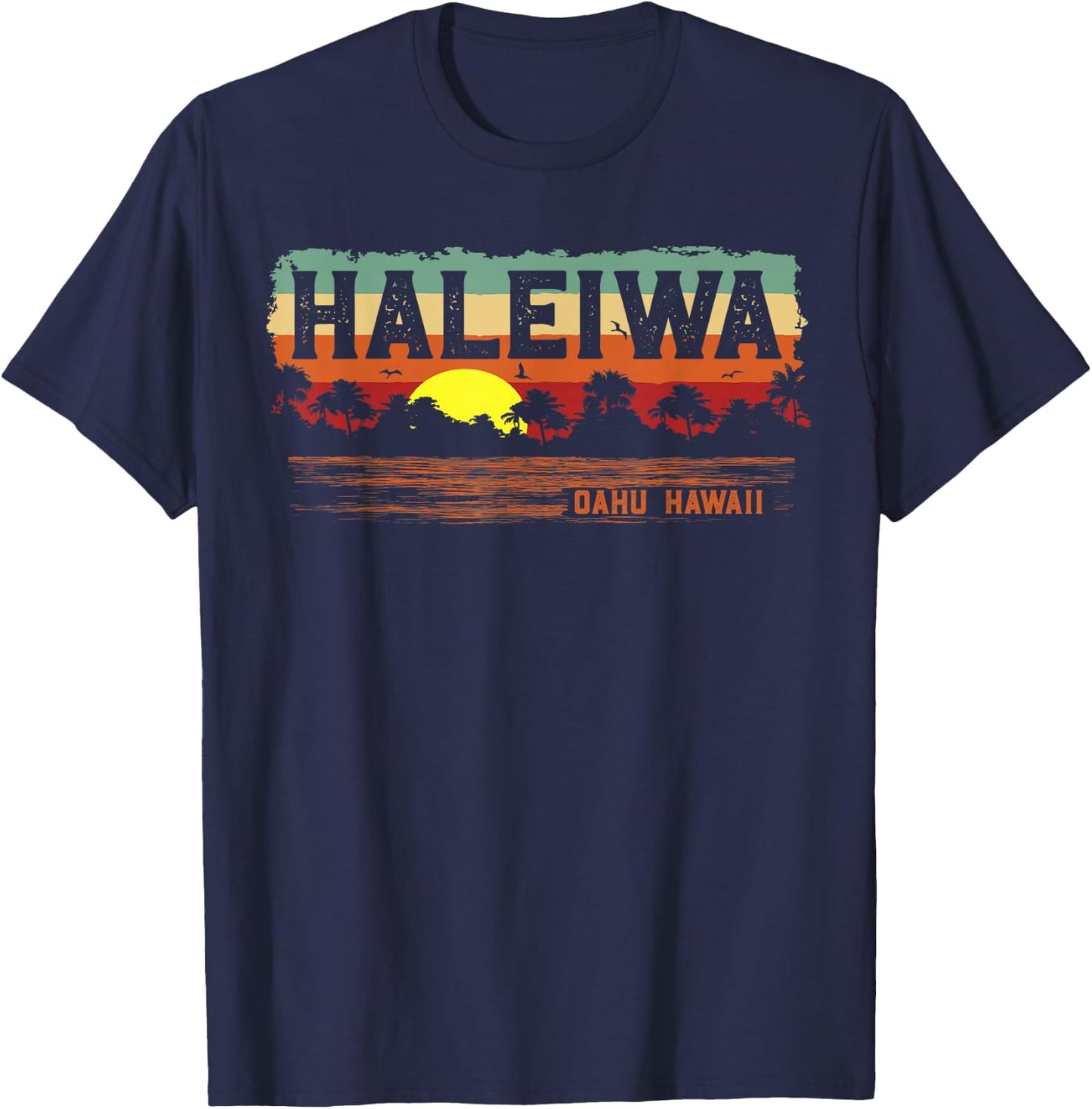 Tropical Vintage Haleiwa North Shore Oahu Hawaii T-Shirt - T-Shirt | Navy
