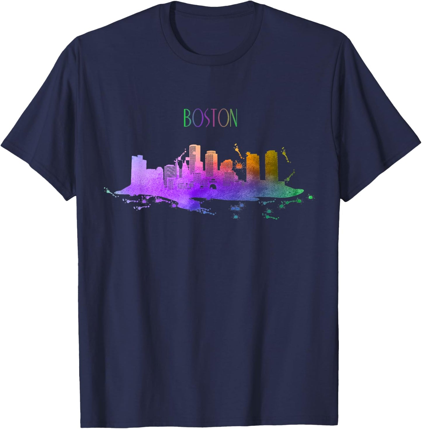 Boston Skyline Watercolour Souvenir Pride Massachusetts T-Shirt - T-Shirt | Navy