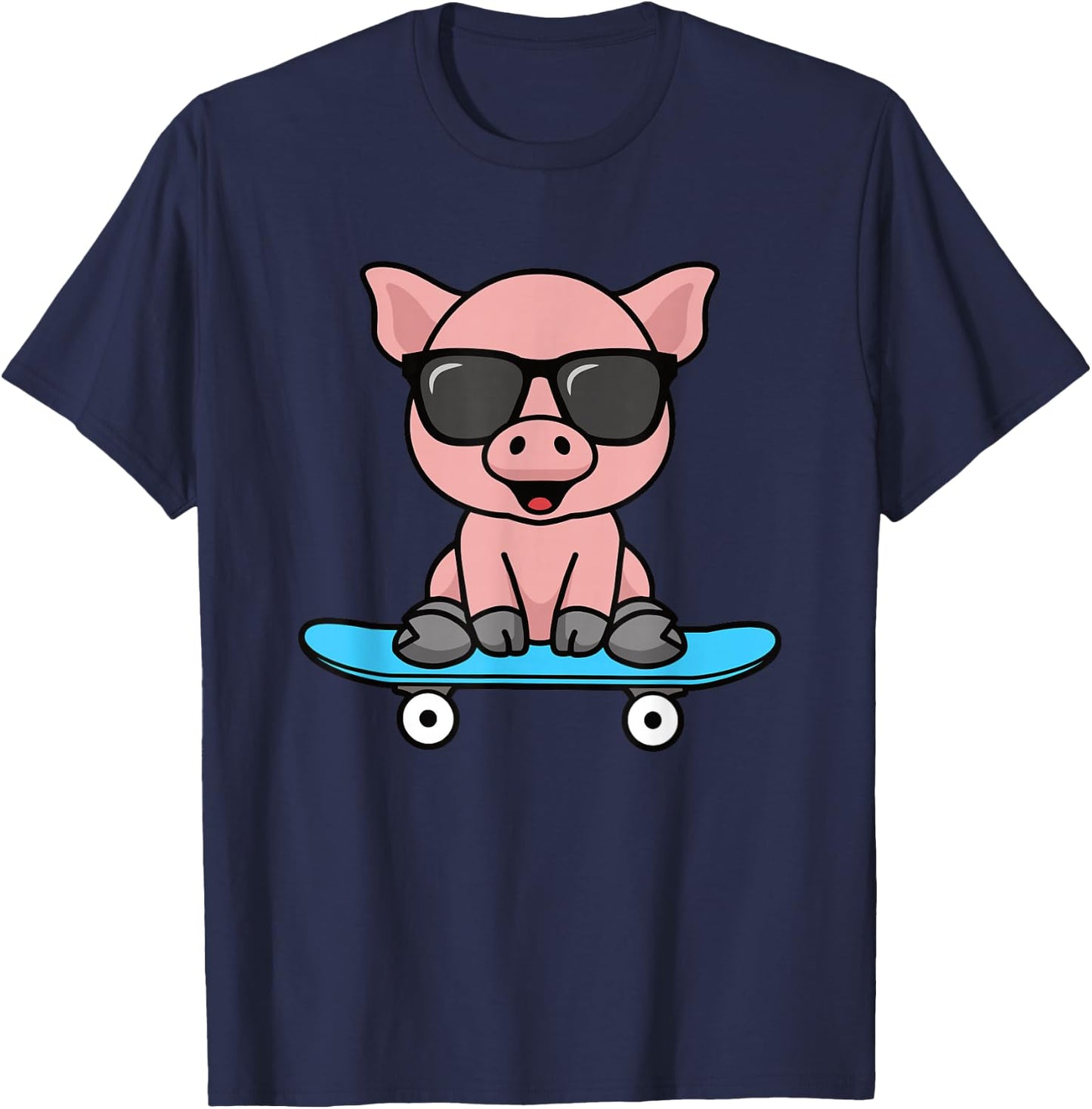 Funny Pig Skateboard Cool Piglet Lover Men Boys Kids T-Shirt - T-Shirt | Navy