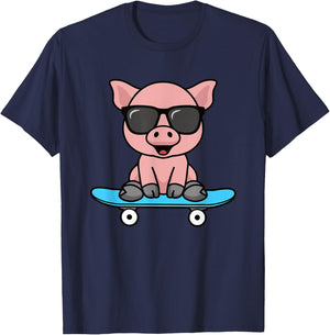 Funny Pig Skateboard Cool Piglet Lover Men Boys Kids T-Shirt - T-Shirt | Navy