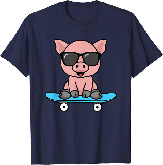 Funny Pig Skateboard Cool Piglet Lover Men Boys Kids T-Shirt - T-Shirt | Navy
