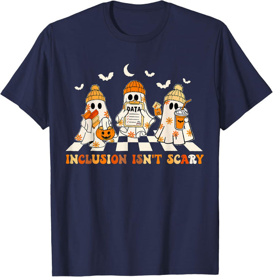 Funny Sped Teacher Halloween Ghost Inclusion Isn't Scary T-Shirt - T-Shirt | Navy