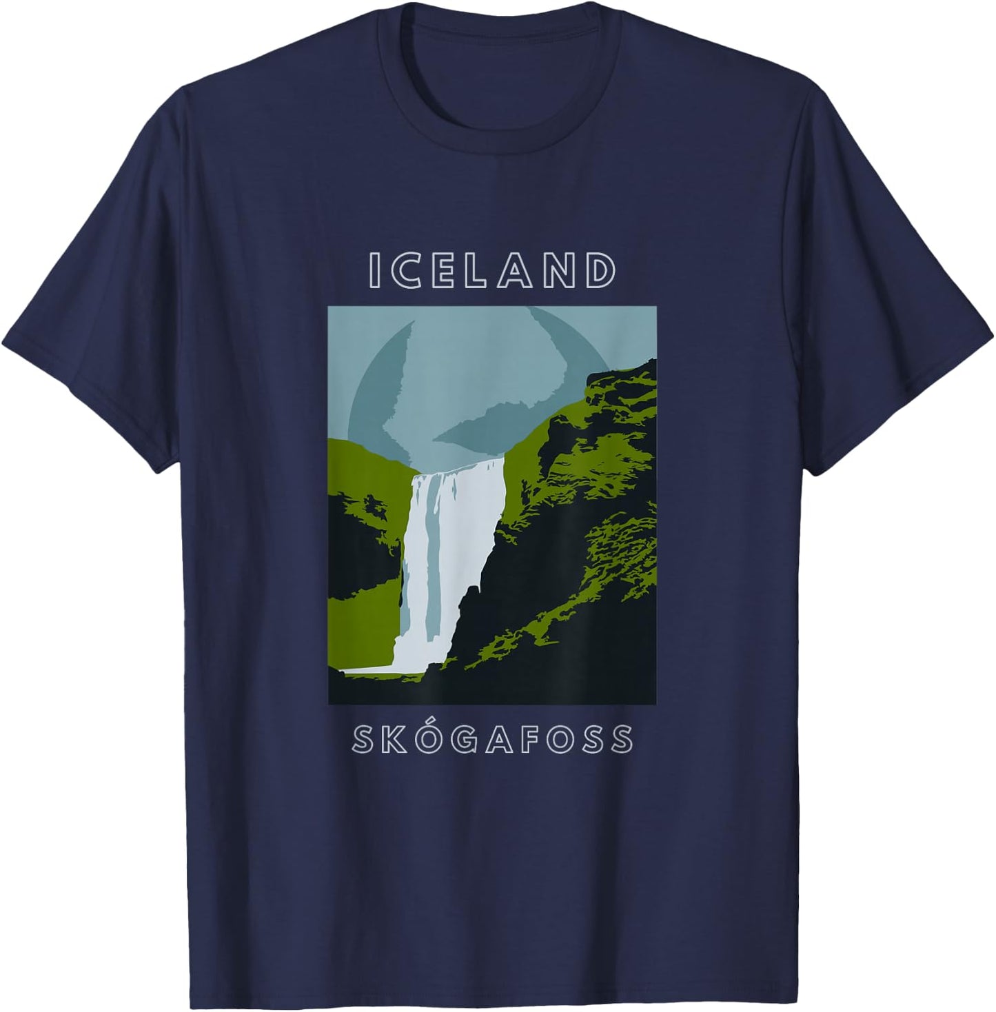 Iceland Skogafoss Waterfall Travel T-Shirt - T-Shirt | Navy