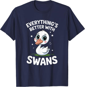 Cute Swan Lover Adults or Kids Boys Girls Swans T-Shirt - T-Shirt | Navy