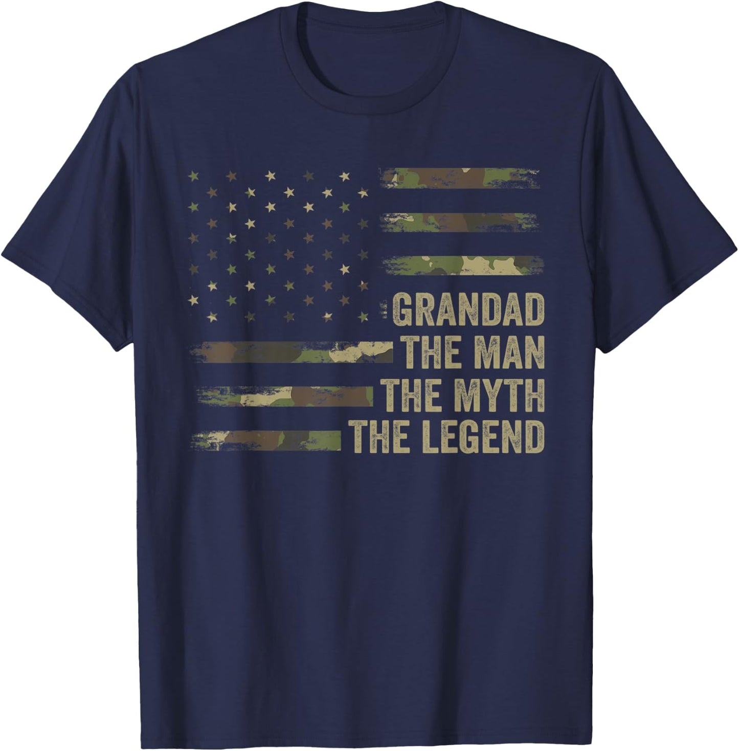 Grandpa Camo Flag Shirt, Grandad The Man The Myth The Legend T-Shirt - T-Shirt | Navy