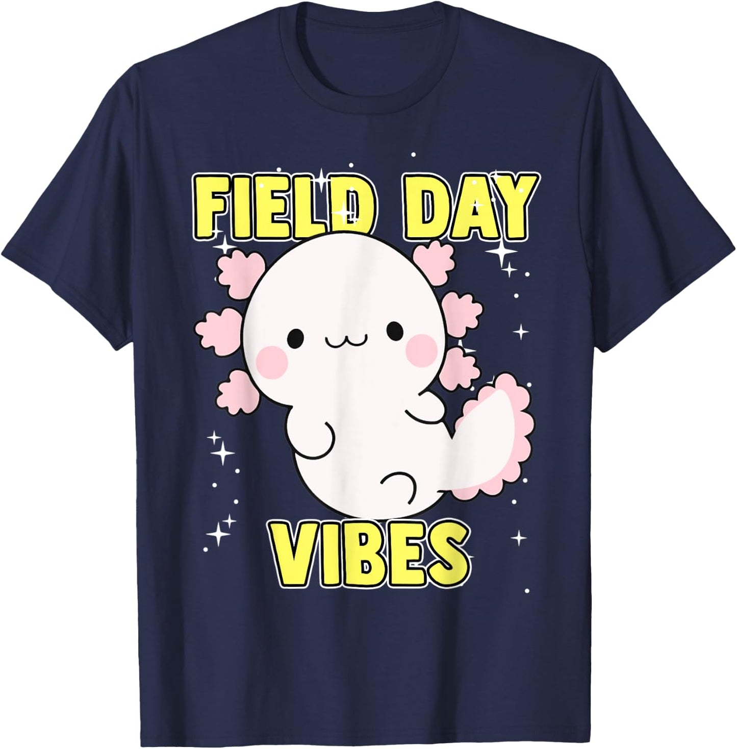 Field Day Vibes Shirt Axolotl Kids Last Day of School Yellow T-Shirt - T-Shirt | Navy